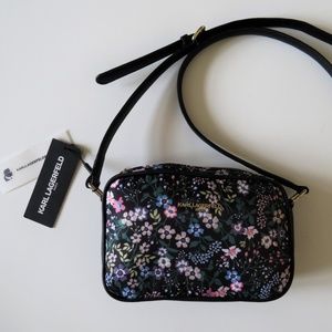 Karl Lagerfeld Women's Black Floral Cross-body Bag